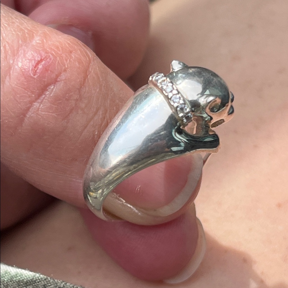 Sterling Panther wrap ring w/ Genuine Emerald eyes & Diamond collar - Picture 9 of 17